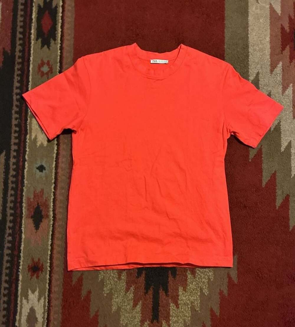 Zara Crew Neck T-Shirt Size S Red Cotton Short Sleeve